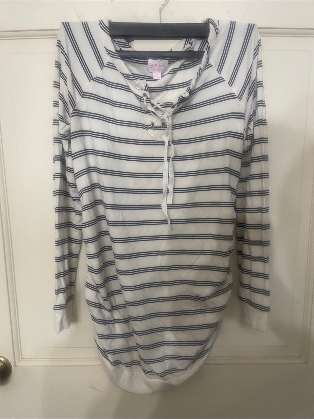 Weekenders White & Navy Striped Lace-Up Long Sleeve Tee